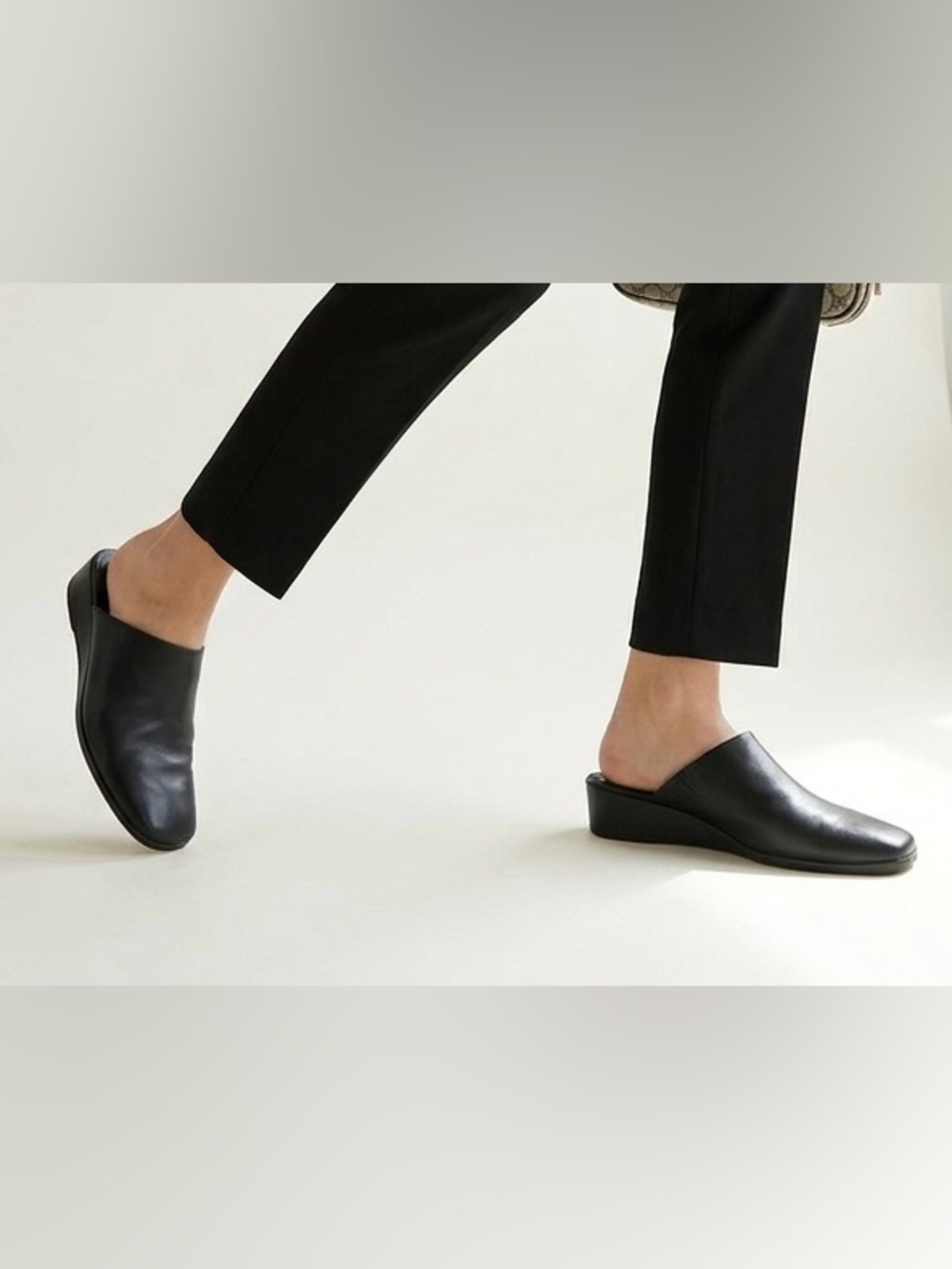 Tibi New York Black Leather Classic Round Toe Low Wedge Mules Size 7.5